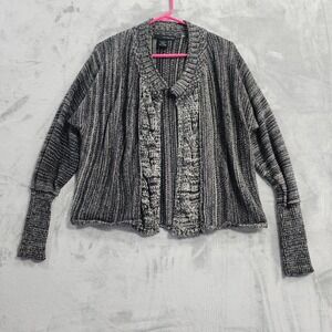 Calvin‎ Klein Jeans Cardigan Womens M Marled Gray Striped Open Front Cable Knit